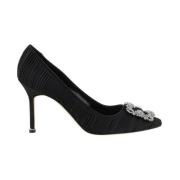 Kristallen gesp zijden satijnen pumps Manolo Blahnik , Black , Dames