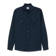 Navy Blauw Lang Mouw Knoopshirt Brunello Cucinelli , Blue , Heren