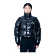 Korte donsjas met logopatch Moncler , Black , Dames