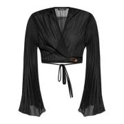 Geplooide top met wikkelceintuur Versace , Black , Dames