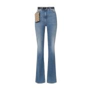 Stretch katoenen flared jeans met logo borduurwerk Elisabetta Franchi ...