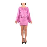 Korte Uitlopende Polyester Jurk Simona Corsellini , Pink , Dames