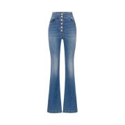 Hoge taille uitlopende katoenen jeans Elisabetta Franchi , Blue , Dame...