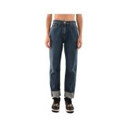 Mom Fit Geborduurde Logo Jeans Elisabetta Franchi , Blue , Dames