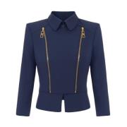 Stretch dubbele crêpe blazer jas Elisabetta Franchi , Blue , Dames