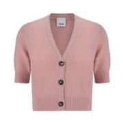 Korte Mouw Cashmere Vest met Knoopsluiting Allude , Pink , Dames