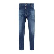 Klassieke Straight-Leg Katoenen Jeans met Leer Dsquared2 , Blue , Here...