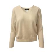 Kasjmier V-hals Pullover Licht Beige Gran Sasso , White , Dames