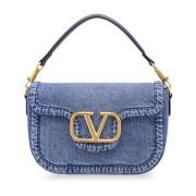 Denim Schoudertas met VLogo Handtekening Valentino Garavani , Blue , D...