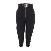 Hoge taille zwarte broek met riem Elisabetta Franchi , Black , Dames