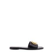 Leren sandalen met VLogo Signature Valentino Garavani , Black , Dames