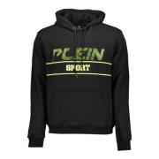 Zwarte hoodie met centrale zak en print Plein Sport , Black , Heren