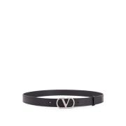 Leren Riem met VLogo Signature Gesp Valentino Garavani , Black , Heren