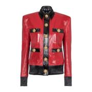 Tweekleurig lakleren jack Balmain , Red , Dames