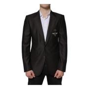 Zwarte Wol Slim Fit Blazer Dolce & Gabbana , Black , Heren