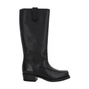 Zwarte leren instaplaars met gevlochten details Hereu , Black , Dames