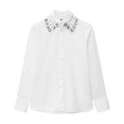 Studded Wit Shirt Aw24 Msgm , White , Dames