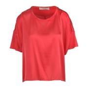 Zijden T-shirt met ronde halslijn Jucca , Orange , Dames