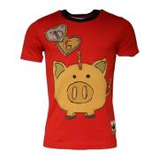 Rode Varken Motief Katoenen T-shirt Dolce & Gabbana , Red , Heren