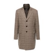 Beige Tartan Wollen Jas met Afneembaar Gilet Fay , Beige , Heren