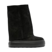 Zwarte Suède Plateau Enkellaarzen Casadei , Black , Dames