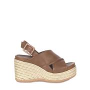 Rafia Plateau Sandalen met Leren Banden Paloma Barceló , Brown , Dames