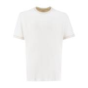 Katoenen Crew-neck T-shirt met Contrastinzet Eleventy , White , Heren