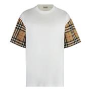 Katoenen Crew-neck T-shirt, Geribbelde Halslijn Burberry , White , Dam...