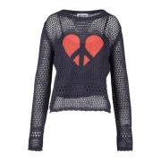 Mesh Heart Lange Mouw Crop Top Moschino , Black , Dames