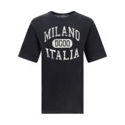 Iconische Ribgebreide Crew Neck T-Shirt Dolce & Gabbana , Black , Here...