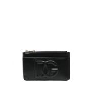 Zwarte leren clutchportemonnee met logo Dolce & Gabbana , Black , Dame...