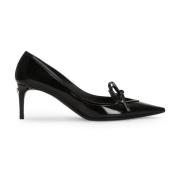 Zwarte leren pumps met gouden logo Dolce & Gabbana , Black , Dames