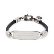 Zwart en Zilver Logo Plaat Armband Alexander McQueen , Gray , Heren