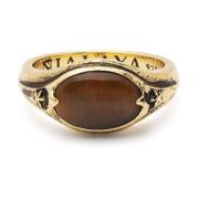 Men's Vintage Gold Oval Signet Ring with Brown Tiger Eye Nialaya , Yel...