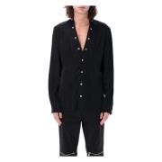 Zwarte Satijnen V-Hals Shirt Larry Fogpocket Rick Owens , Black , Here...