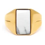 Gold Squared Signet Ring with Howlite Nialaya , Yellow , Heren