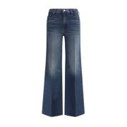 Wijde katoenen jeans met riemlussen Mother , Blue , Dames