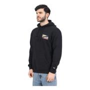 Zwarte Tiger Flag Hoodie Sweater Tommy Jeans , Black , Heren