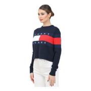 Color Block Trui met Ronde Hals Tommy Jeans , Blue , Dames