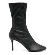 Zwarte leren enkellaarzen met stilettohak Courrèges , Black , Dames