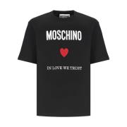 Zwarte Katoenen T-shirt met Logo Moschino , Black , Heren