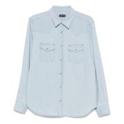 Denim Western Shirt met Drukknoopsluiting Tom Ford , Blue , Heren