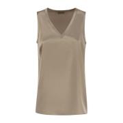 Zijden V-hals Mouwloze Top Brunello Cucinelli , Beige , Dames