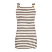 Gestreepte Linnen Jersey Tanktop Balmain , Multicolor , Dames