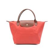 Koraalrode Stoffen Leren Handtas Longchamp , Red , Dames