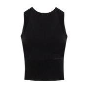 Geribbelde Crew Neck Top met Logo Ermanno Scervino , Black , Dames