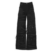 Zwarte Katoenen Jeans met Borduursels Who Decides War , Black , Heren