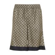 Gedrukte Silk Twill Shorts Gucci , Beige , Heren