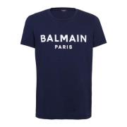 Katoenen T-shirt met geflockte medaillon Balmain , Blue , Heren