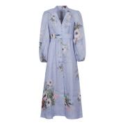 Blauwe Bloemen Linnen Jurk Zimmermann , Multicolor , Dames